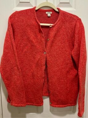 L.L. Bean Coral Red Knit Cardigan Sweater L